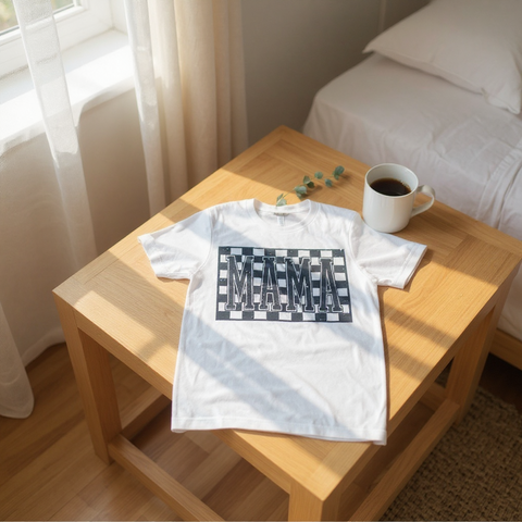 Mama with Racer Checks Tee (pick your color tee)