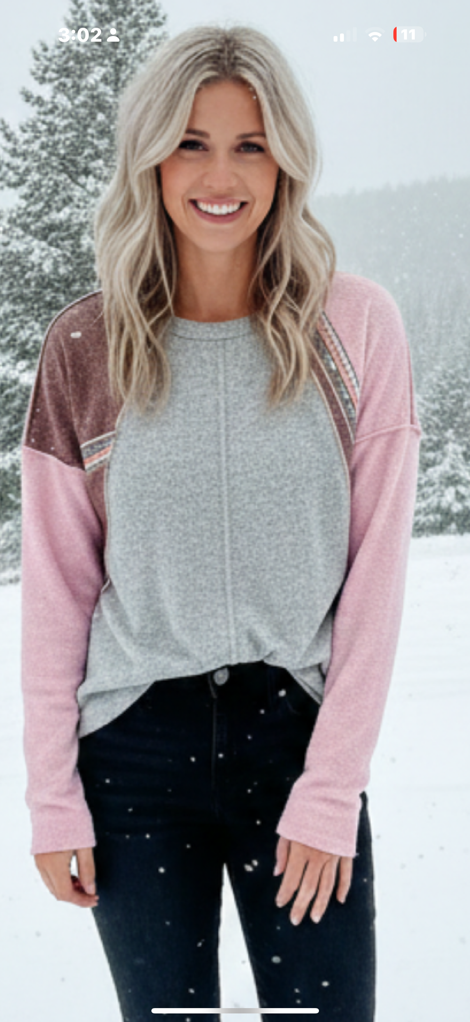 Pink & Grey Color Block Top