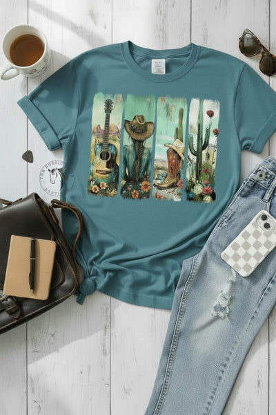 Guitar, Boots, Cactus Tee