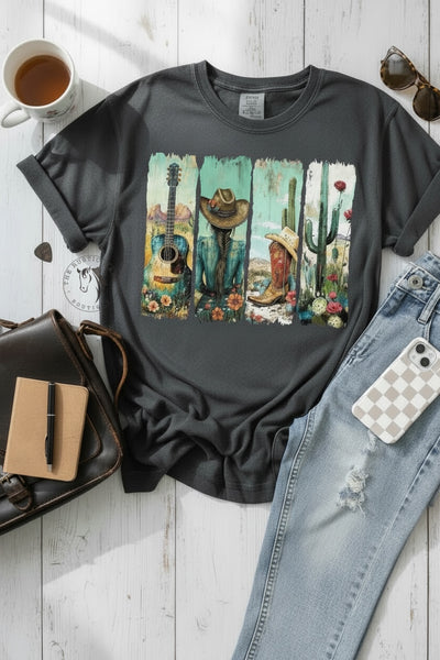 Guitar, Boots, Cactus Tee