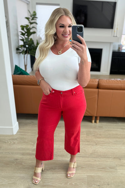 Judy Blue Wide Leg Crop Jeans in Red