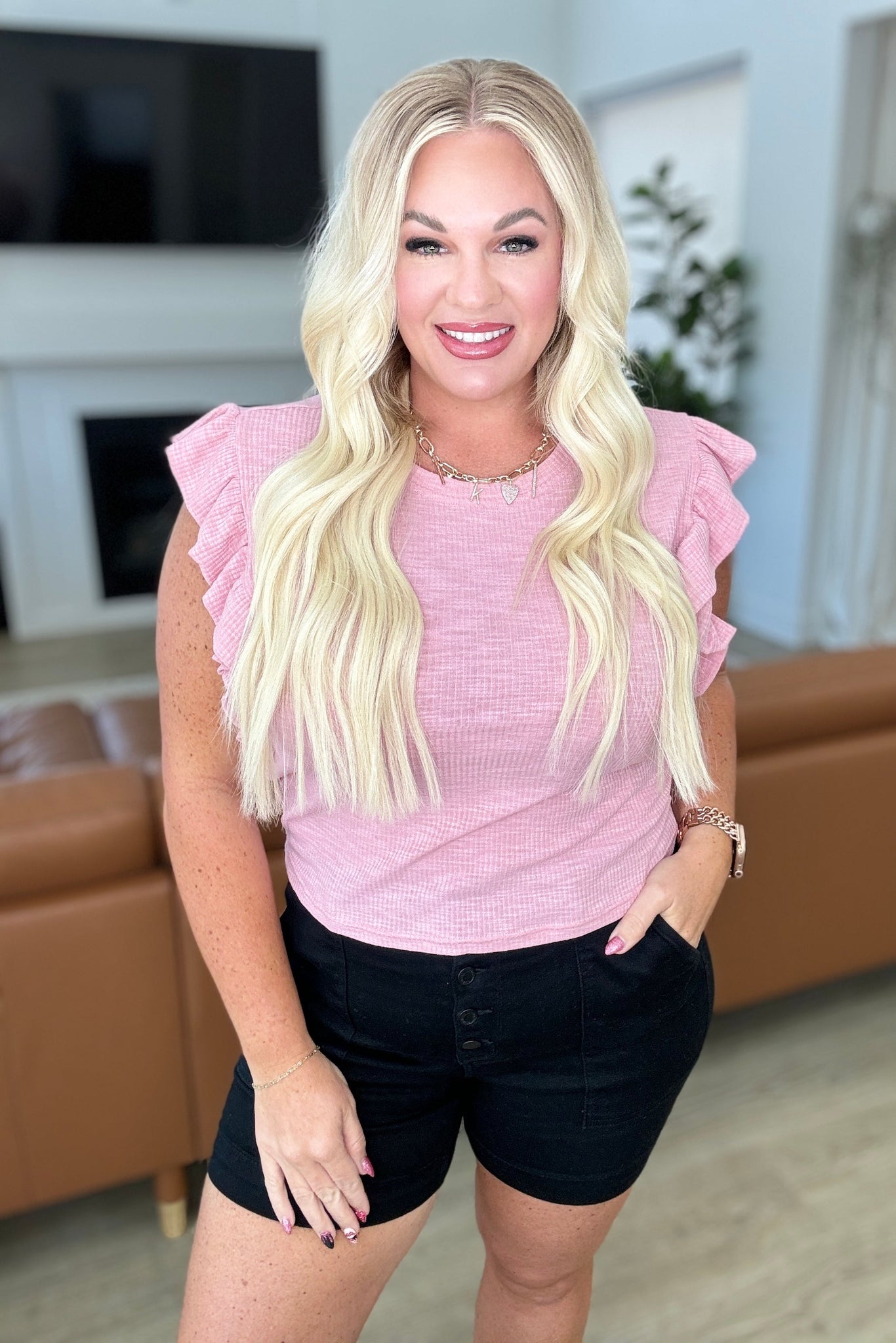 Especially Sweet Pink Ruffle Sleeve Top