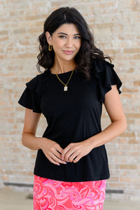 Flutter Sleeve Top In Black