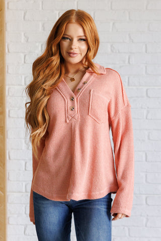 Lt Coral Ribbed Henley Top