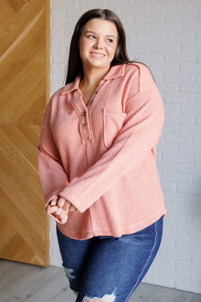 Lt Coral Ribbed Henley Top