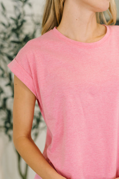 Basic Rolled Sleeve Tee in Heathered Fuchsia