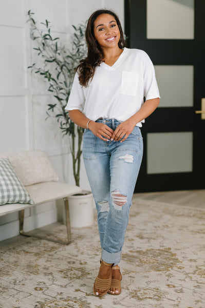 Judy Blue Patch Pocket Distressed Boyfriend Jeans