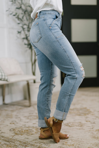 Judy Blue Patch Pocket Distressed Boyfriend Jeans