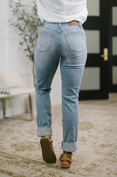 Judy Blue Patch Pocket Distressed Boyfriend Jeans