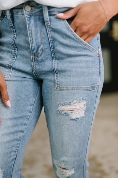 Judy Blue Patch Pocket Distressed Boyfriend Jeans