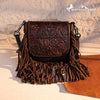 Genuine Tooled Leather Fringe Crossbody