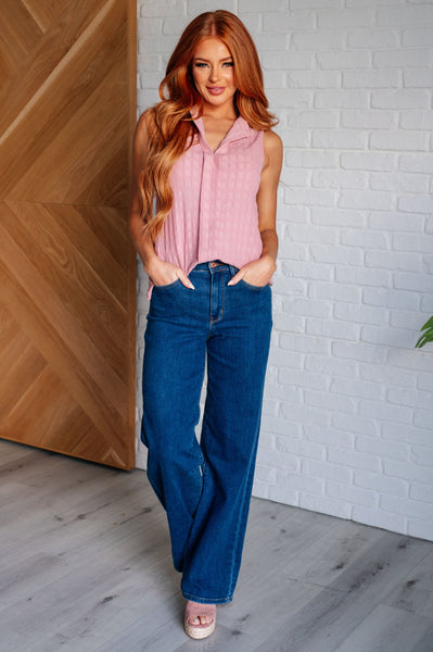 Pleat Front Sleeveless Blouse in Pink