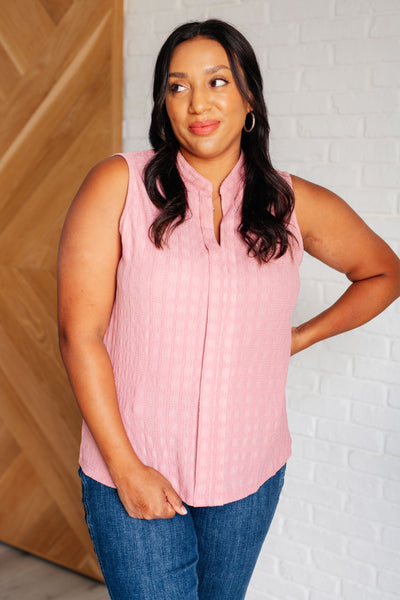 Pleat Front Sleeveless Blouse in Pink