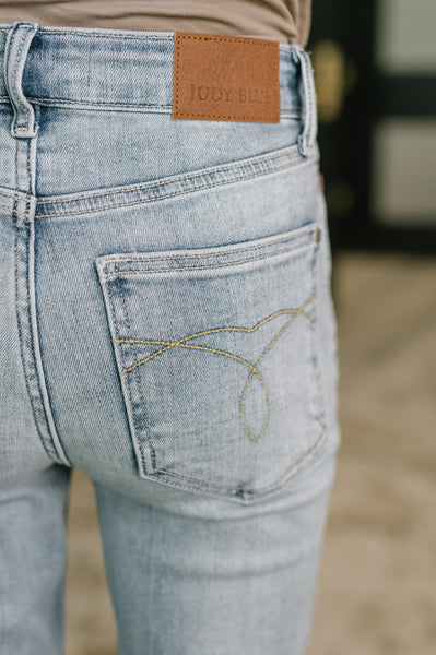 Mid Rise Judy Blue Jeans with Frayed Hem