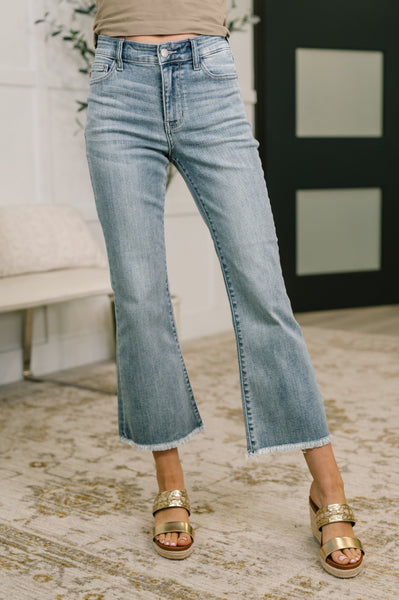 Mid Rise Judy Blue Jeans with Frayed Hem