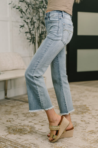 Mid Rise Judy Blue Jeans with Frayed Hem