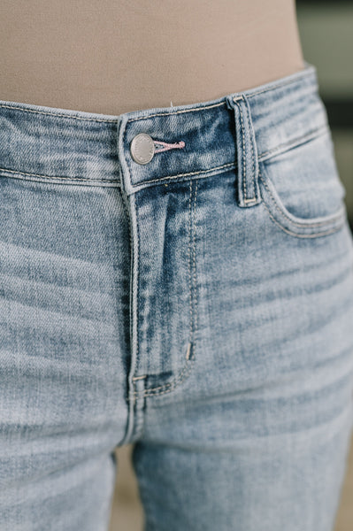 Mid Rise Judy Blue Jeans with Frayed Hem
