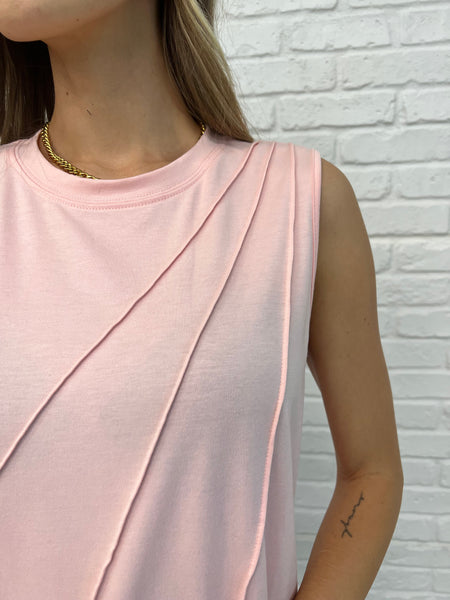 Pleat Detail Sleeveless Top in Pink