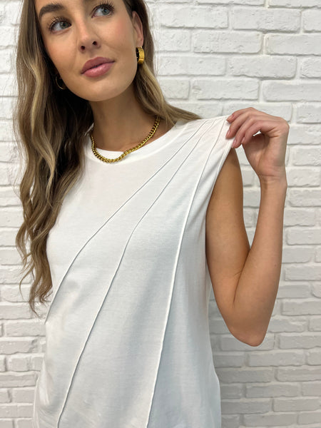 Pleat Detail Sleeveless Top in White