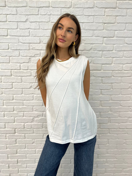 Pleat Detail Sleeveless Top in White