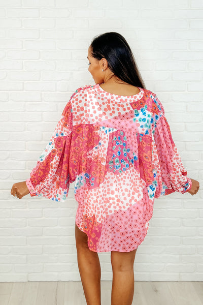 No Hesitation Mixed Print Sheer Blouse