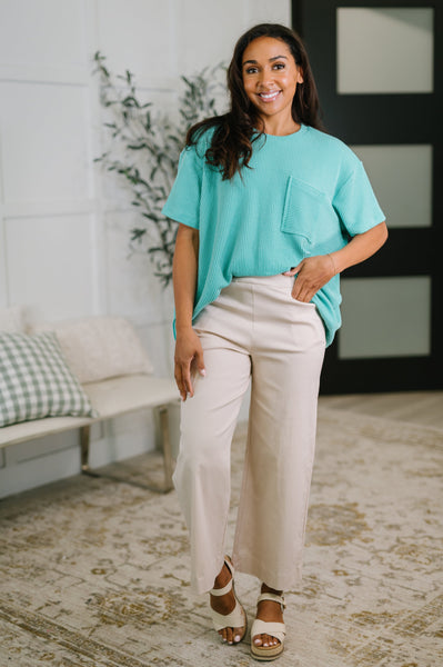 Textured Boxy Tee in Turquoise
