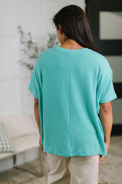 Textured Boxy Tee in Turquoise