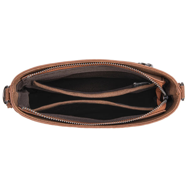 Tooled Genuine Cowhide Leather Crossbody with Leather Fringe