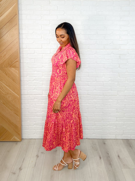 Flutter Sleeve Print Dress in Fuchsia