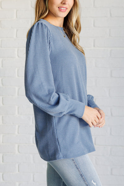 Vintage Denim Mineral Wash Ribbed Knit Top