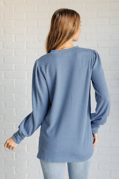 Vintage Denim Mineral Wash Ribbed Knit Top