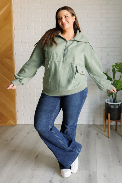 Fleece Collared Pullover with Pockets