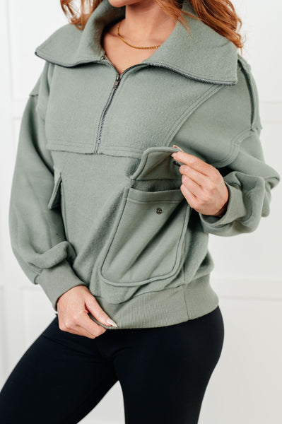 Fleece Collared Pullover with Pockets