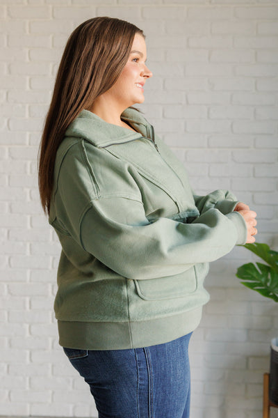 Fleece Collared Pullover with Pockets