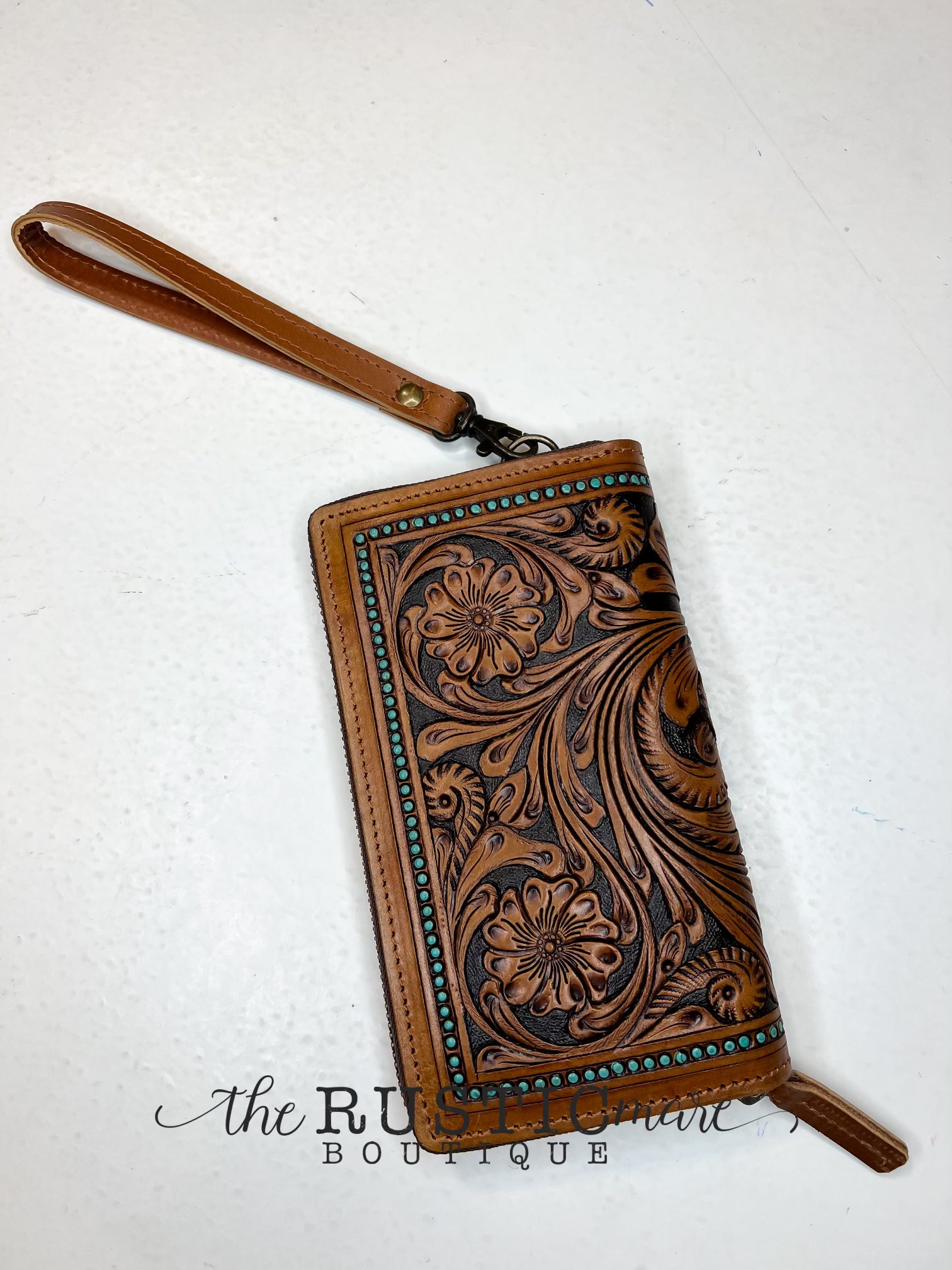 Handcrafted Tooled Leather Wallet Clutch