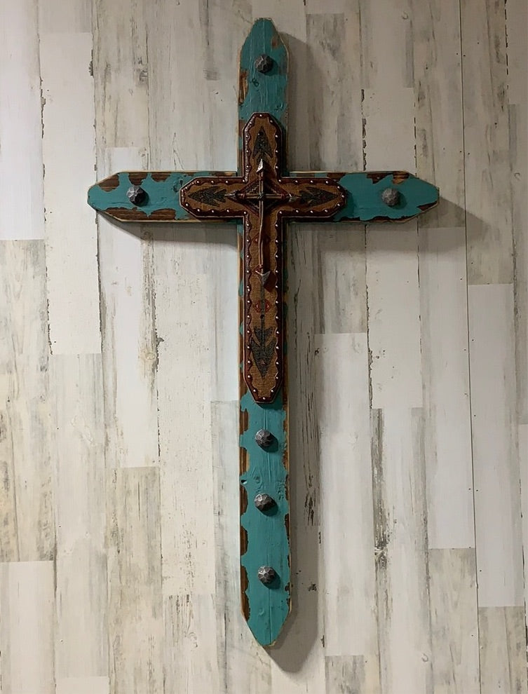 Turquoise Cross with Nail Heads