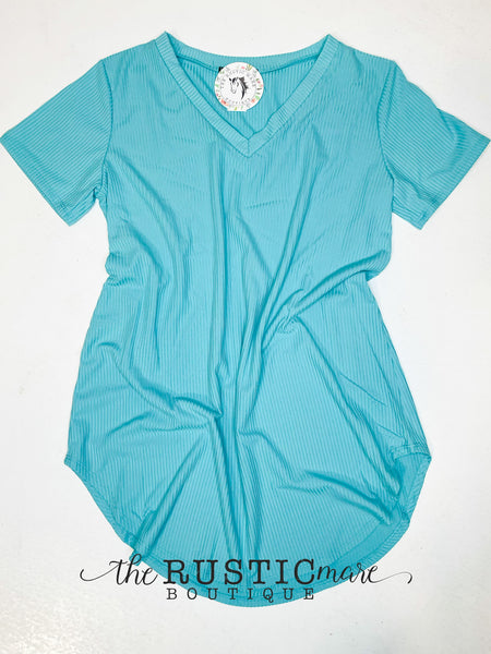 Turquoise Ribbed V-Neck Top
